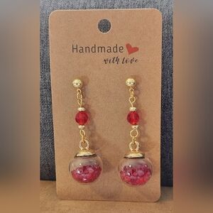 Handmade Red Crystal Orb 🔮 Dangle Earrings